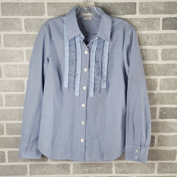 Van Heusen Studio Ruffled Ranchwear Western Blouse Button Down Women's Size M - Picture 1 of 14